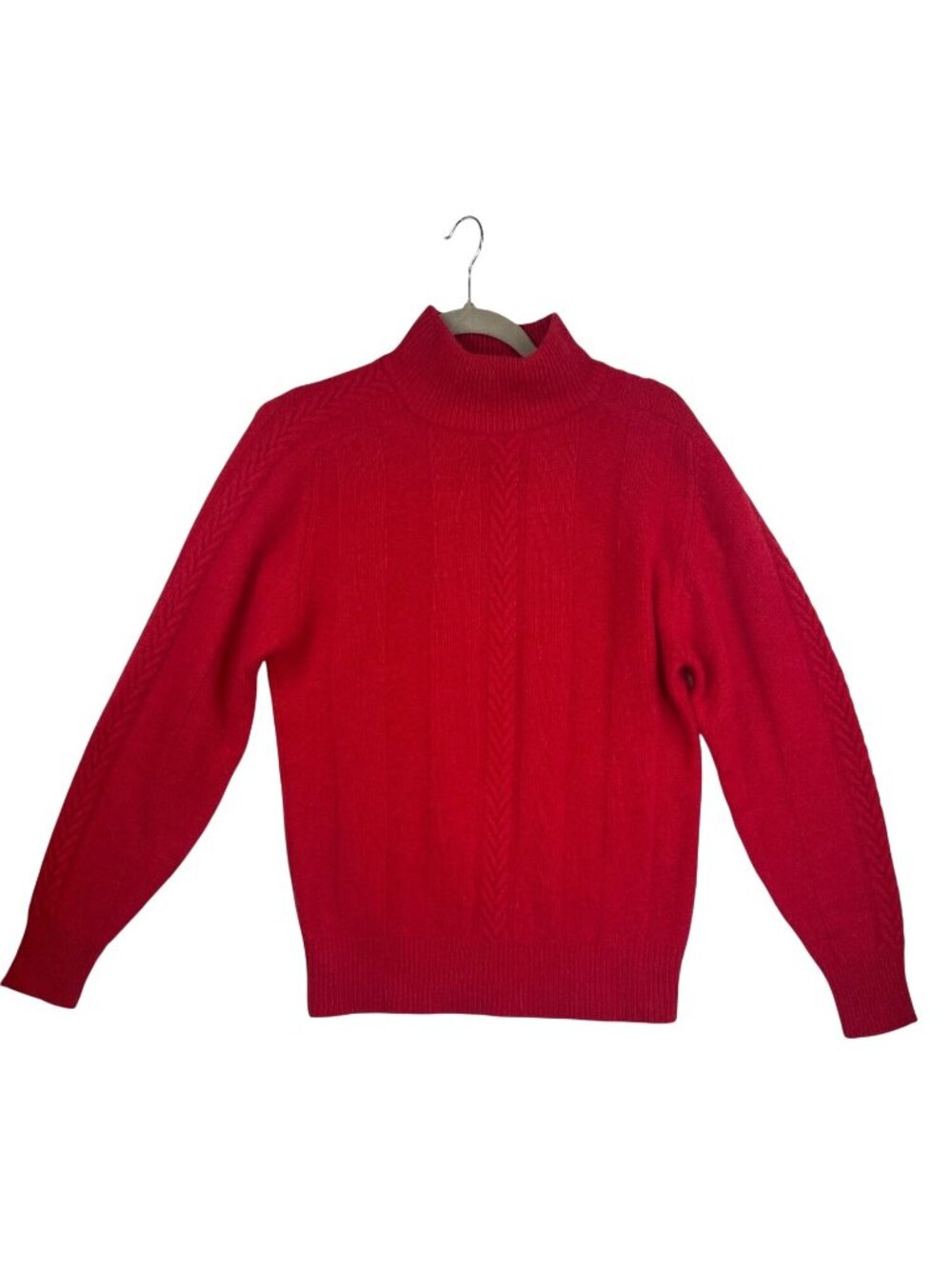 VTG Crystal Sportswear Red Lambswool Angora Cable Knit Sweater Women M Mock Neck